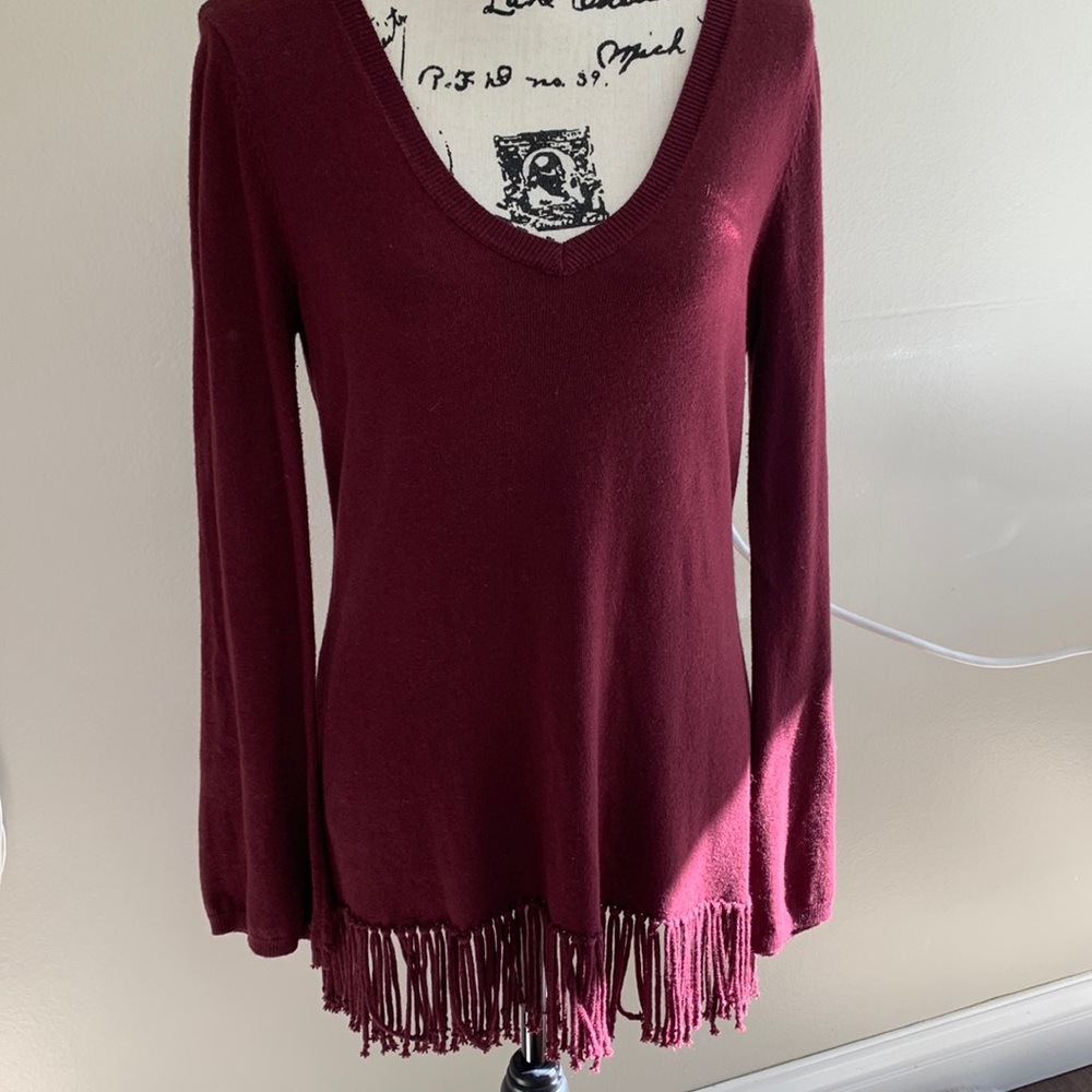 Yoana Braschi Burgundy Tunic Sweater with Fringe - Medium